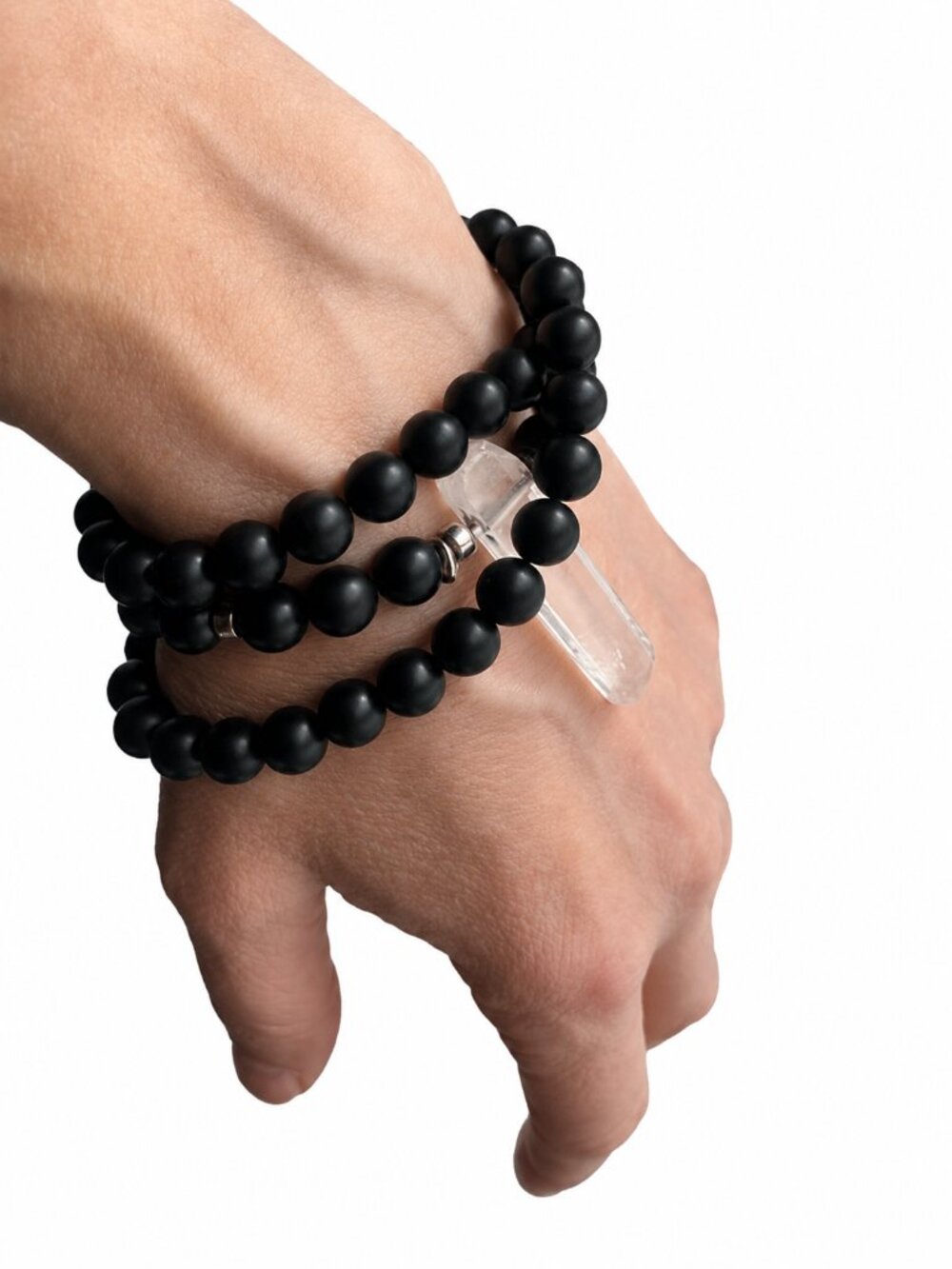 Samata Stones Matte Black Onyx Clear Quartz Mala Wrap Necklace